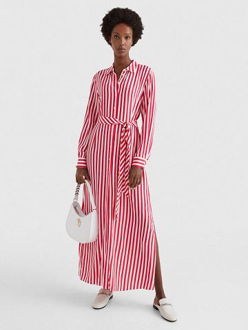 Női Tommy Hilfiger Striped Maxi Dresses Fehér Rózsaszín | HU 129FDN